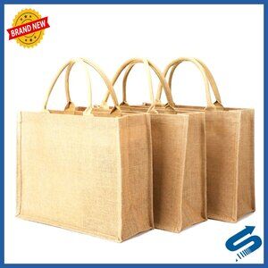 Large Burlap Jute Canvas Tote Bags Reusable Eco-Friendly Grocery Shopping